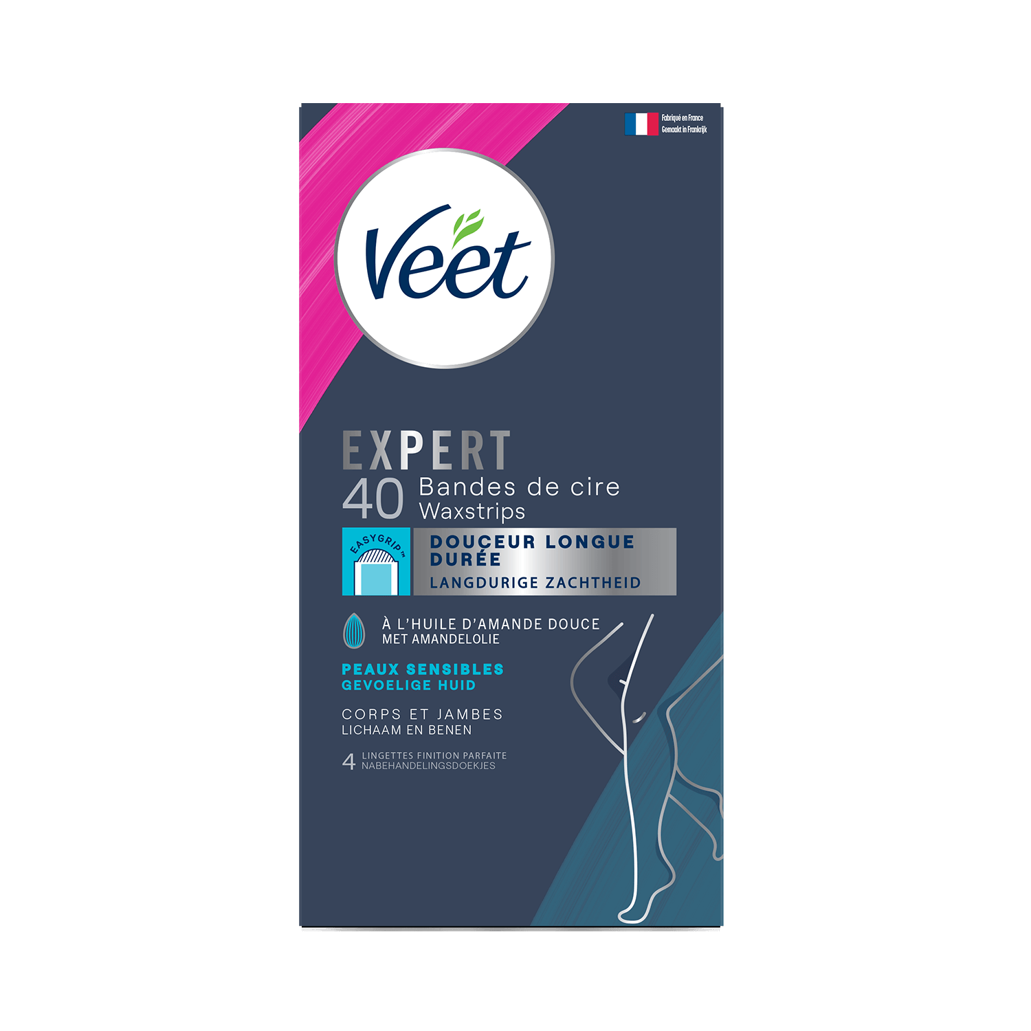 Veet Expert Bandes de cire froide pour peaux sensibles - Jambes & Corps, x40 | Veet